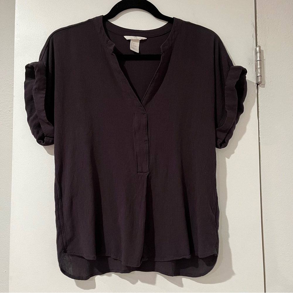 H&M Dark Charcoal V-Neck Tunic Blouse, Size 4